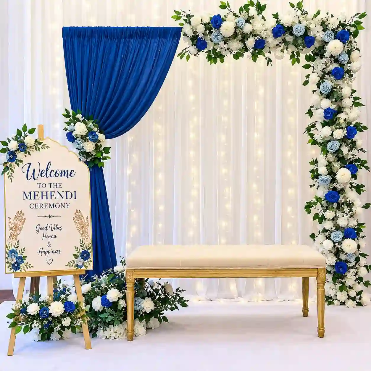 balloon decoration Royal Blue Floral Mehendi Setup